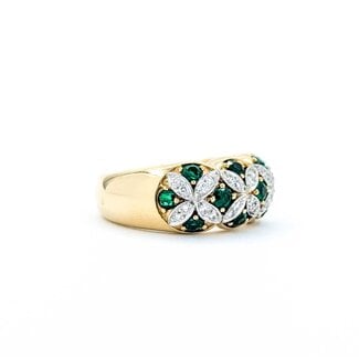 Ring "X's" .24ctw Round Diamonds .80ctw Emeralds 18ky/Platinum Sz6.5 10.1g 225070035