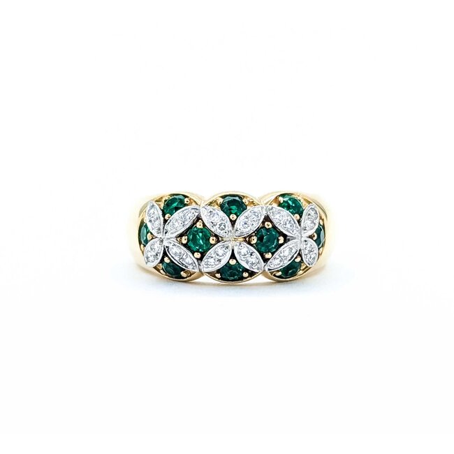 Ring "X's" .24ctw Round Diamonds .80ctw Emeralds 18ky/Platinum Sz6.5 10.1g 225070035