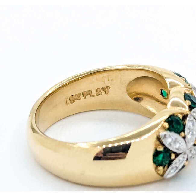 Ring "X's" .24ctw Round Diamonds .80ctw Emeralds 18ky/Platinum Sz6.5 10.1g 225070035