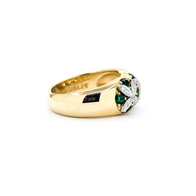 Ring "X's" .24ctw Round Diamonds .80ctw Emeralds 18ky/Platinum Sz6.5 10.1g 225070035