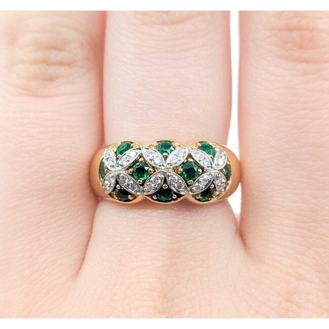 Ring "X's" .24ctw Round Diamonds .80ctw Emeralds 18ky/Platinum Sz6.5 10.1g 225070035