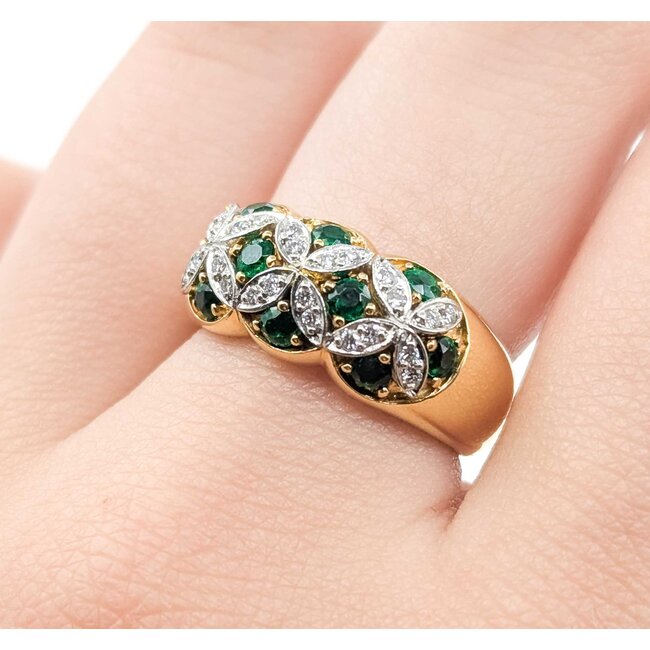Ring "X's" .24ctw Round Diamonds .80ctw Emeralds 18ky/Platinum Sz6.5 10.1g 225070035