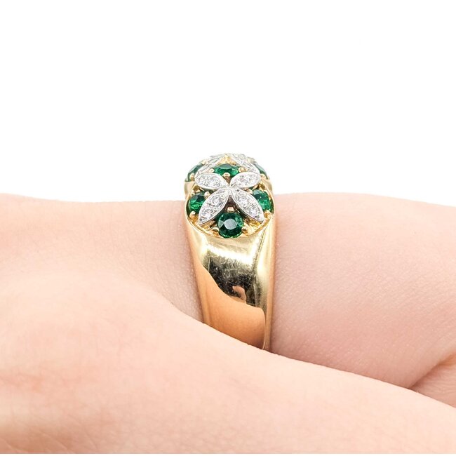 Ring "X's" .24ctw Round Diamonds .80ctw Emeralds 18ky/Platinum Sz6.5 10.1g 225070035