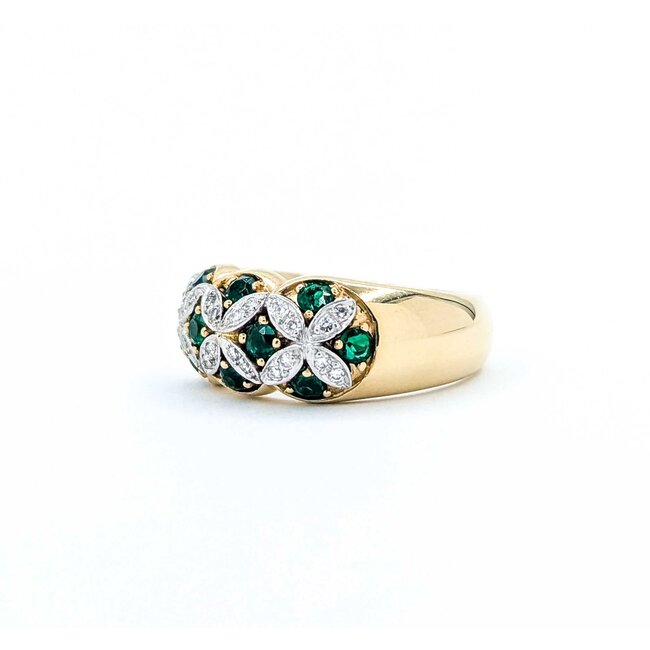 Ring "X's" .24ctw Round Diamonds .80ctw Emeralds 18ky/Platinum Sz6.5 10.1g 225070035