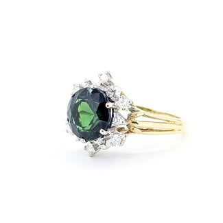 Ring Snowflake .35ctw Round Diamonds 3.5ct Green Tourmaline 18ky Sz7 5.9g 225070058