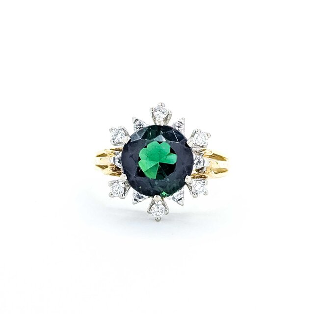 Ring Snowflake .35ctw Round Diamonds 3.5ct Green Tourmaline 18ky Sz7 5.9g 225070058