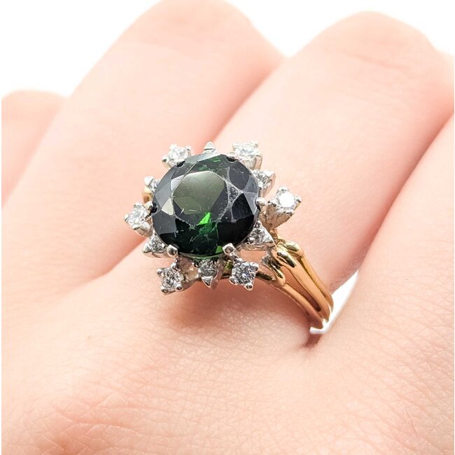 Ring Snowflake .35ctw Round Diamonds 3.5ct Green Tourmaline 18ky Sz7 5.9g 225070058