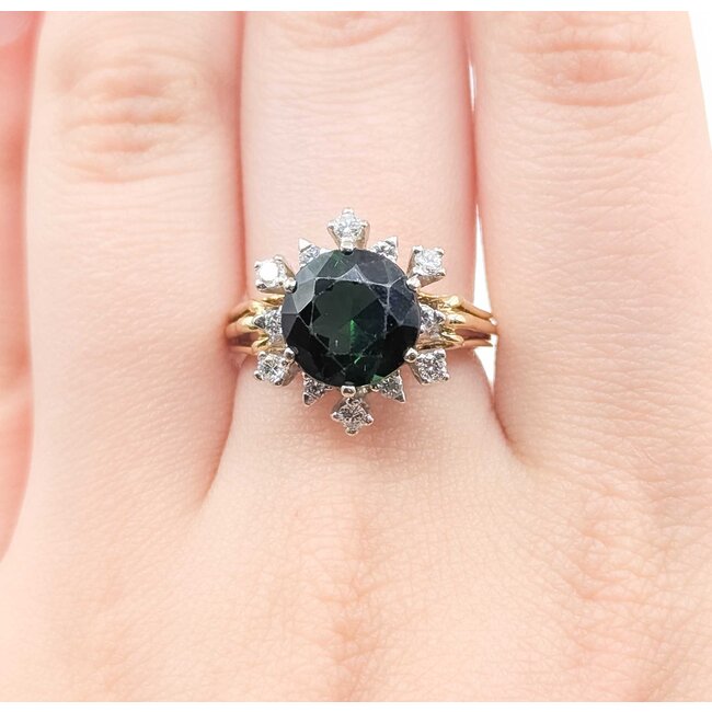 Ring Snowflake .35ctw Round Diamonds 3.5ct Green Tourmaline 18ky Sz7 5.9g 225070058