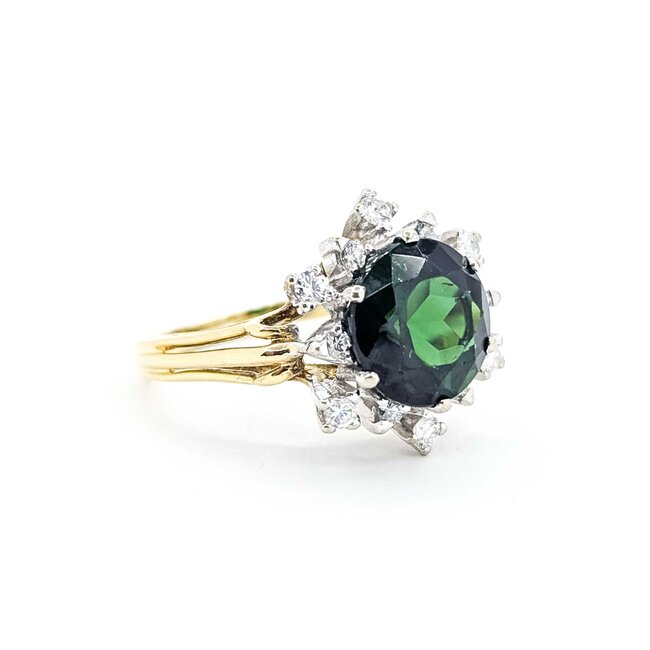 Ring Snowflake .35ctw Round Diamonds 3.5ct Green Tourmaline 18ky Sz7 5.9g 225070058