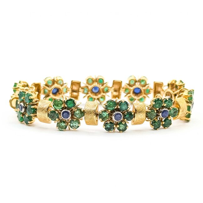 Bracelet Mid Century 11.40ctw Emerald 2.0ctw Sapphire 18ky 7" 32.66g 225070009