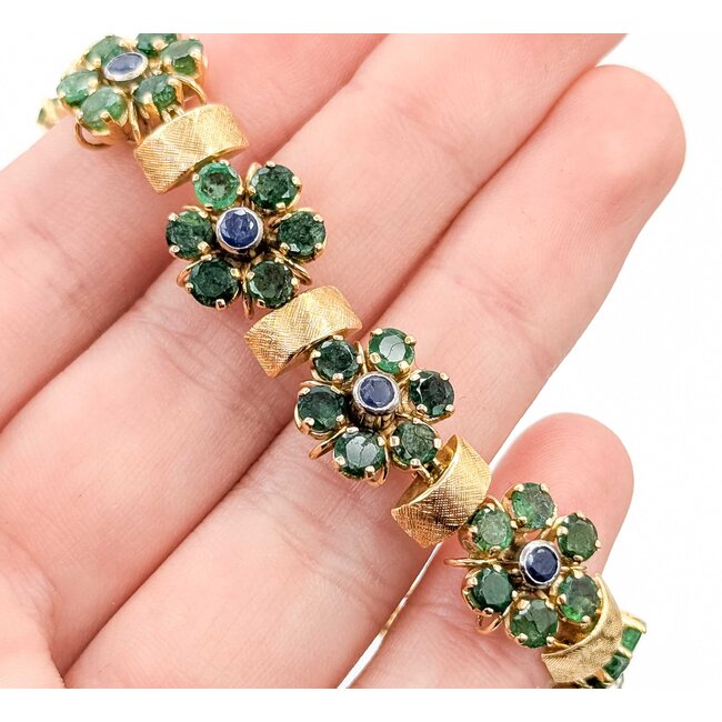Bracelet Mid Century 11.40ctw Emerald 2.0ctw Sapphire 18ky 7" 32.66g 225070009
