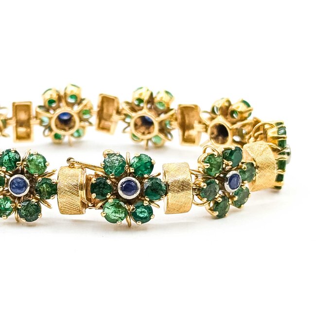 Bracelet Mid Century 11.40ctw Emerald 2.0ctw Sapphire 18ky 7" 32.66g 225070009