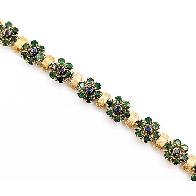 Bracelet Mid Century 11.40ctw Emerald 2.0ctw Sapphire 18ky 7" 32.66g 225070009