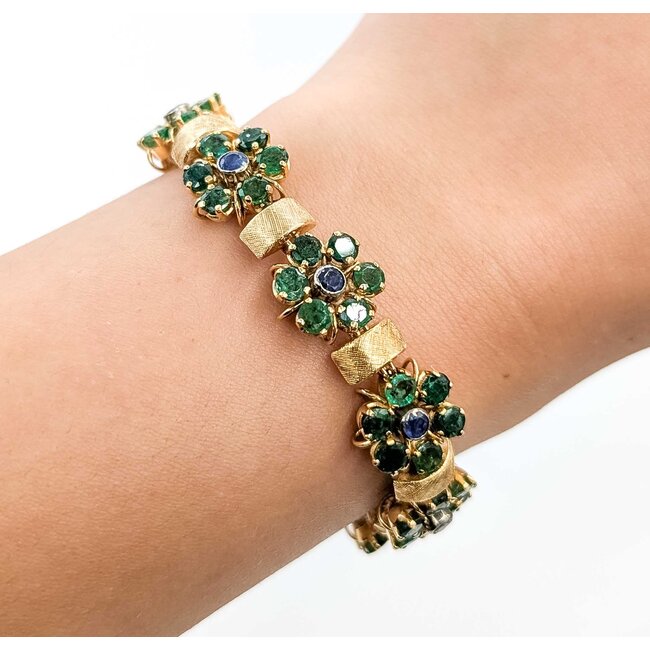 Bracelet Mid Century 11.40ctw Emerald 2.0ctw Sapphire 18ky 7" 32.66g 225070009
