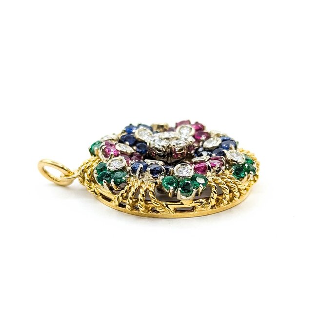 Pendant Tremblant 1.14ctw Round Diamonds .90ctw Emerald 2.16ctw Ruby/Sapphire 18ky 28mm 12.1g 225070027