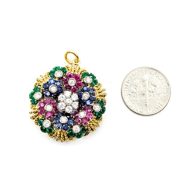 Pendant Tremblant 1.14ctw Round Diamonds .90ctw Emerald 2.16ctw Ruby/Sapphire 18ky 28mm 12.1g 225070027