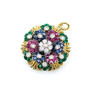 Pendant Tremblant 1.14ctw Round Diamonds .90ctw Emerald 2.16ctw Ruby/Sapphire 18ky 28mm 12.1g 225070027