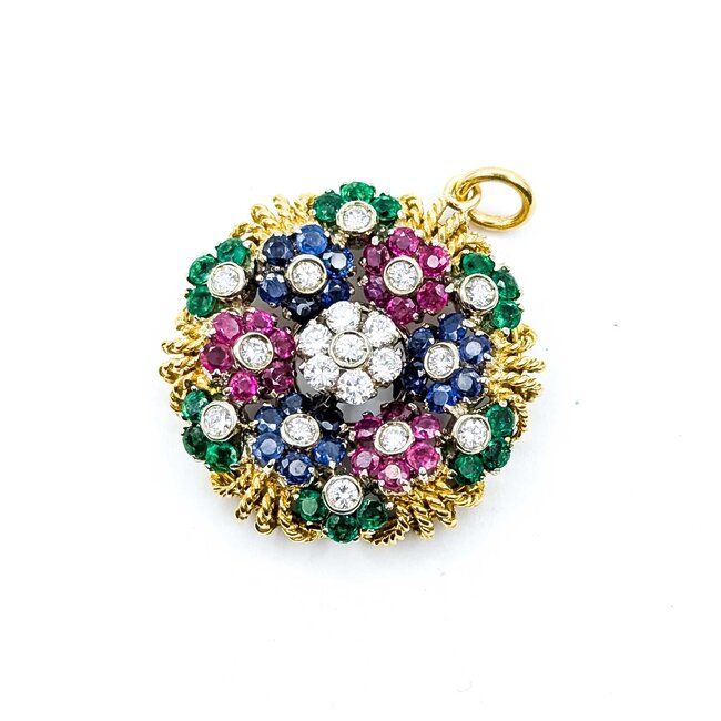 Pendant Tremblant 1.14ctw Round Diamonds .90ctw Emerald 2.16ctw Ruby/Sapphire 18ky 28mm 12.1g 225070027