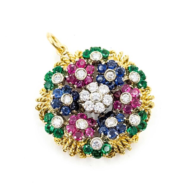 Pendant Tremblant 1.14ctw Round Diamonds .90ctw Emerald 2.16ctw Ruby/Sapphire 18ky 28mm 12.1g 225070027