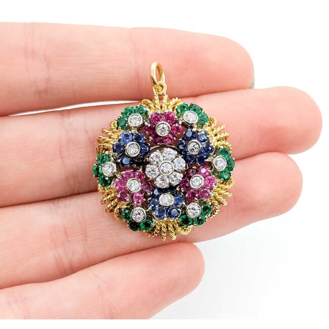 Pendant Tremblant 1.14ctw Round Diamonds .90ctw Emerald 2.16ctw Ruby/Sapphire 18ky 28mm 12.1g 225070027