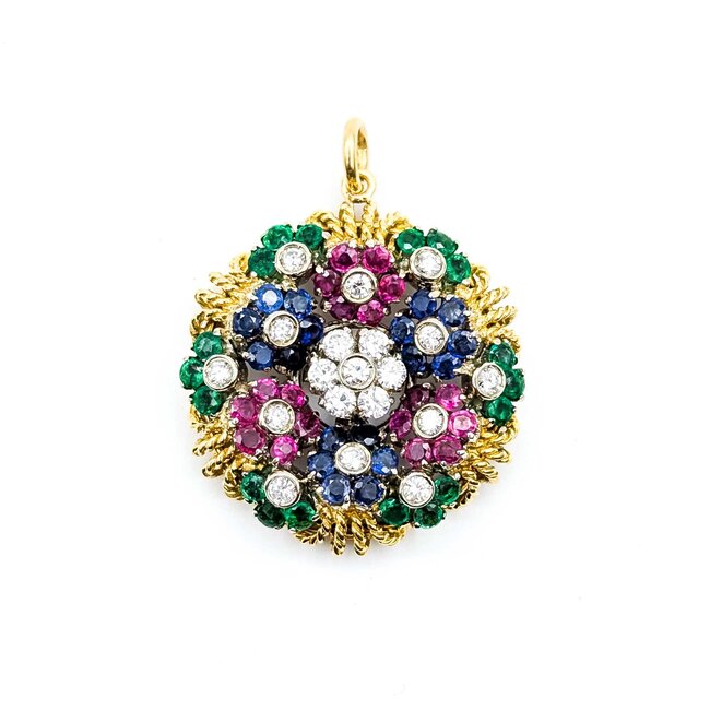 Pendant Tremblant 1.14ctw Round Diamonds .90ctw Emerald 2.16ctw Ruby/Sapphire 18ky 28mm 12.1g 225070027