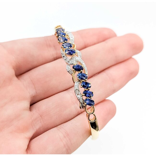 Bangle Twist .50ctw Round Diamonds 3.00ctw Blue Sapphire 18ky 9mm 7.25" 16.92g 225070072