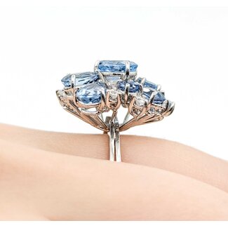 Ring Cocktail .36ctw Single Cut Diamonds 4.86ctw Aquamarine 14kw Sz6 7.2g 225070044