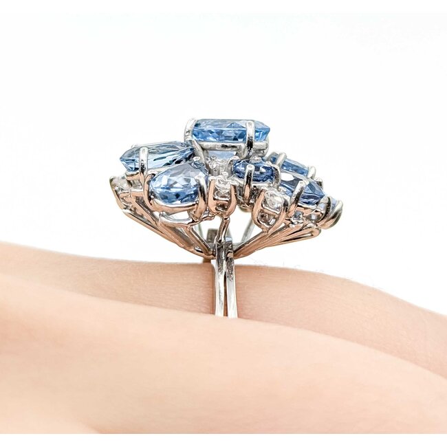 Ring Cocktail .36ctw Single Cut Diamonds 4.86ctw Aquamarine 14kw Sz6 7.2g 225070044