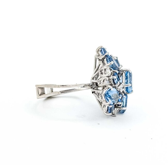 Ring Cocktail .36ctw Single Cut Diamonds 4.86ctw Aquamarine 14kw Sz6 7.2g 225070044