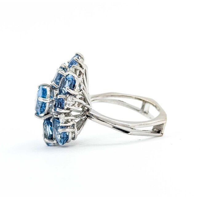 Ring Cocktail .36ctw Single Cut Diamonds 4.86ctw Aquamarine 14kw Sz6 7.2g 225070044