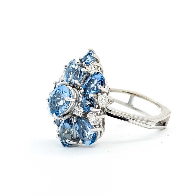 Ring Cocktail .36ctw Single Cut Diamonds 4.86ctw Aquamarine 14kw Sz6 7.2g 225070044