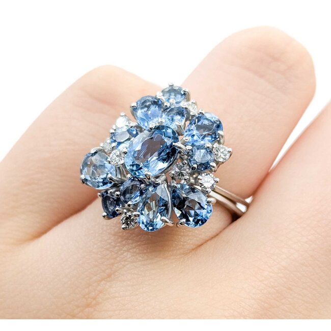 Ring Cocktail .36ctw Single Cut Diamonds 4.86ctw Aquamarine 14kw Sz6 7.2g 225070044