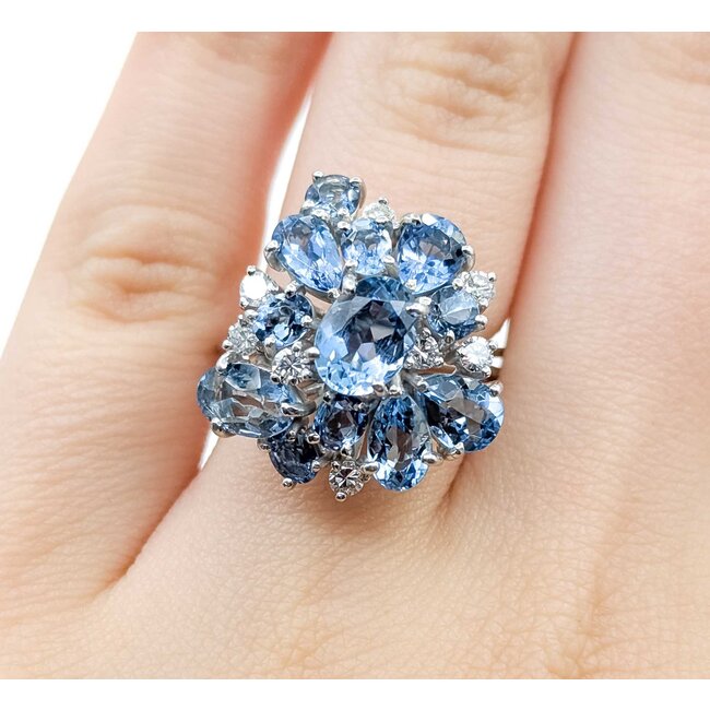 Ring Cocktail .36ctw Single Cut Diamonds 4.86ctw Aquamarine 14kw Sz6 7.2g 225070044