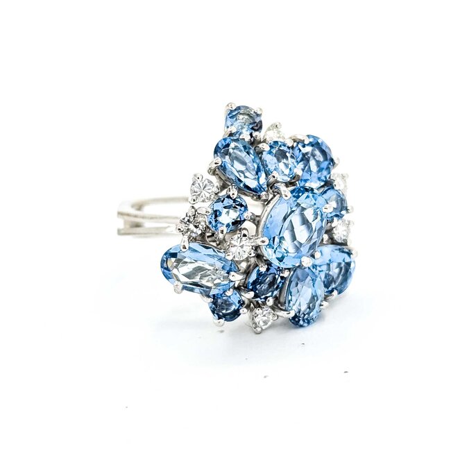 Ring Cocktail .36ctw Single Cut Diamonds 4.86ctw Aquamarine 14kw Sz6 7.2g 225070044