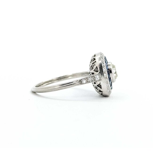 Ring Art Deco Revival .85ct Old MIne Diamonds .15ctw Diamonds .80ctw Blue Sapphire Platinum Sz6.5 4.3g 225070046