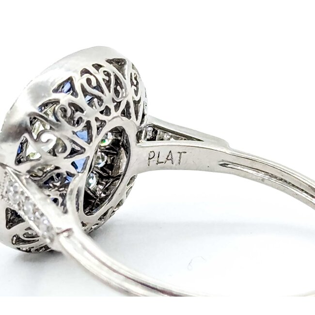 Ring Art Deco Revival .85ct Old MIne Diamonds .15ctw Diamonds .80ctw Blue Sapphire Platinum Sz6.5 4.3g 225070046