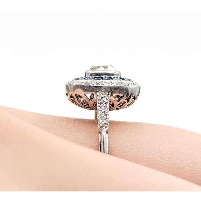 Ring Art Deco Revival .85ct Old MIne Diamonds .15ctw Diamonds .80ctw Blue Sapphire Platinum Sz6.5 4.3g 225070046