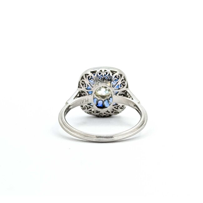 Ring Art Deco Revival .85ct Old MIne Diamonds .15ctw Diamonds .80ctw Blue Sapphire Platinum Sz6.5 4.3g 225070046