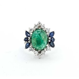 Ring Vintage Style .30ctw Round Diamonds 4.80ct Emerald .84ctw Sapphire 14kw Sz3.75 5.8g 225070050