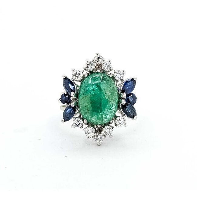Ring Vintage Style .30ctw Round Diamonds 4.80ct Emerald .84ctw Sapphire 14kw Sz3.75 5.8g 225070050