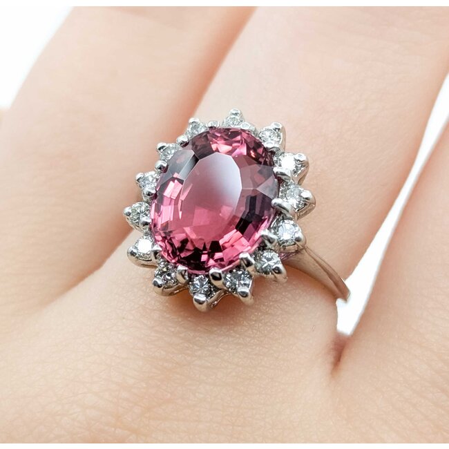 Ring Halo .38ctw Round Diamonds 4.40ct Pink Tourmaline 14kw Sz7 4.9g 225070029