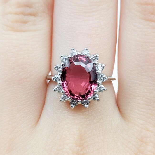 Ring Halo .38ctw Round Diamonds 4.40ct Pink Tourmaline 14kw Sz7 4.9g 225070029