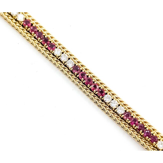 Bracelet Wheat Braiding 1.44ctw Round Diamonds 3.60ctw Ruby 14ky 6.5" 23.0g 225070007