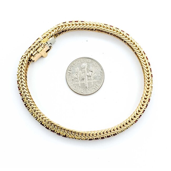 Bracelet Wheat Braiding 1.44ctw Round Diamonds 3.60ctw Ruby 14ky 6.5" 23.0g 225070007