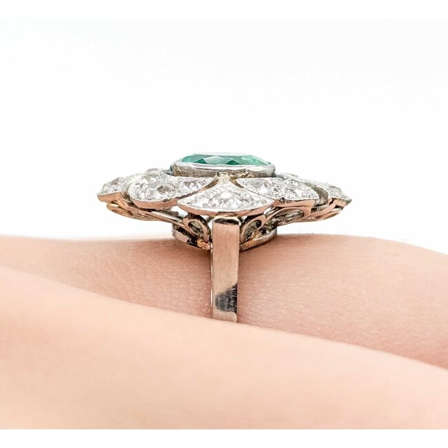 Ring Art Deco .80ctw Old European Diamonds 1.69ct Emerald Platinum Sz6 6.3g 225070051