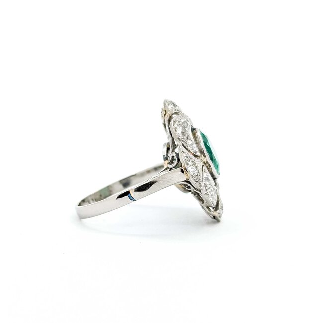 Ring Art Deco .80ctw Old European Diamonds 1.69ct Emerald Platinum Sz6 6.3g 225070051