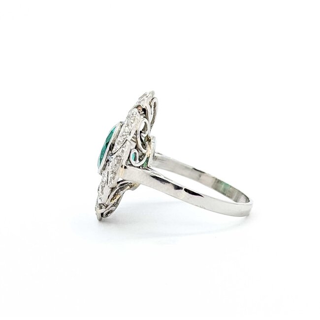 Ring Art Deco .80ctw Old European Diamonds 1.69ct Emerald Platinum Sz6 6.3g 225070051