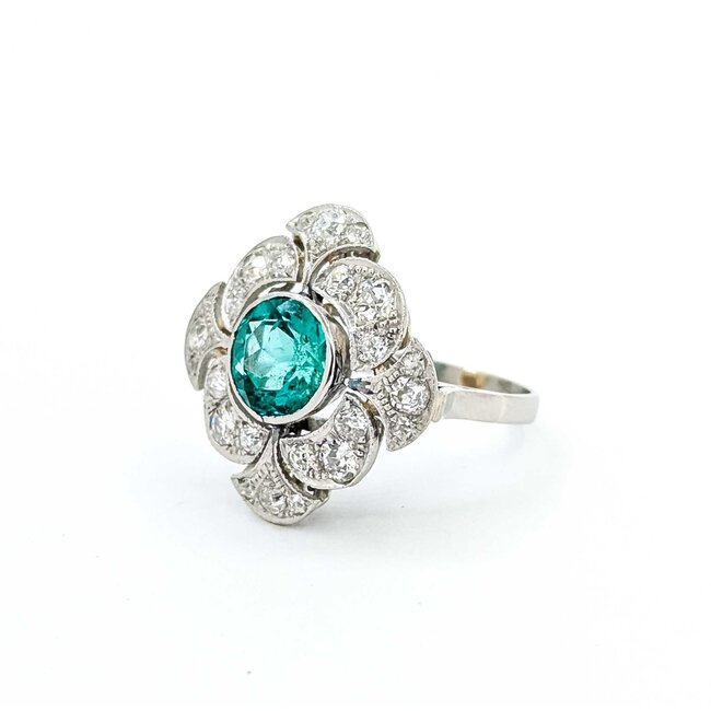 Ring Art Deco .80ctw Old European Diamonds 1.69ct Emerald Platinum Sz6 6.3g 225070051