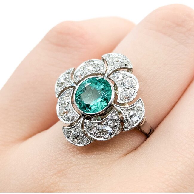 Ring Art Deco .80ctw Old European Diamonds 1.69ct Emerald Platinum Sz6 6.3g 225070051