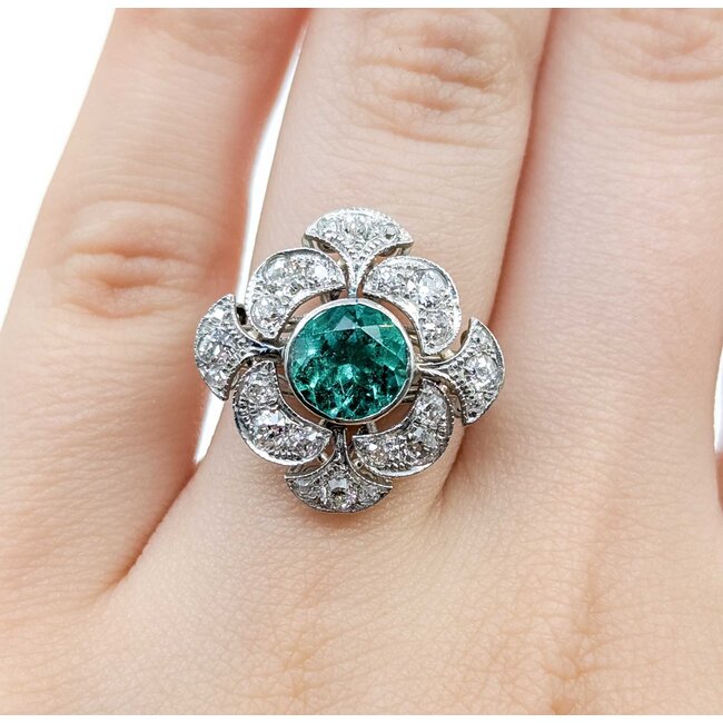 Ring Art Deco .80ctw Old European Diamonds 1.69ct Emerald Platinum Sz6 6.3g 225070051